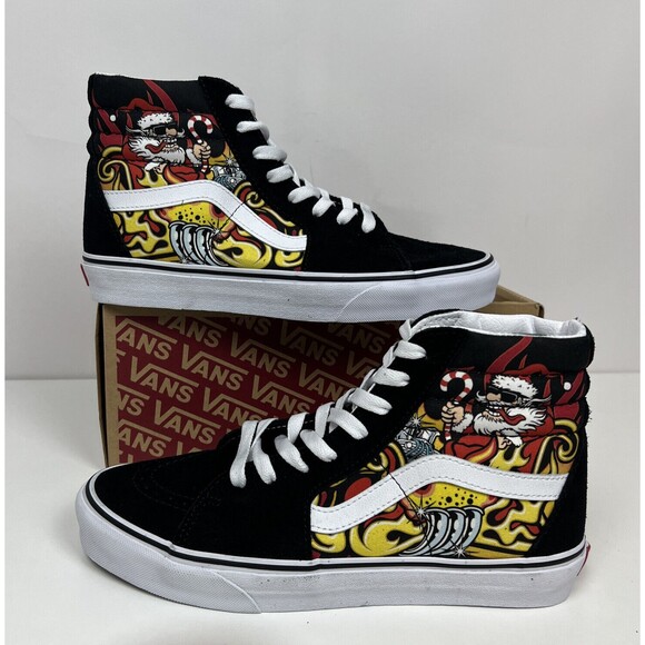 Vans Sk8-Hi Santa Flame Suede Canvas Black Red Men’s 8 Women’s 9.5 Christmas NWT - Picture 2 of 8